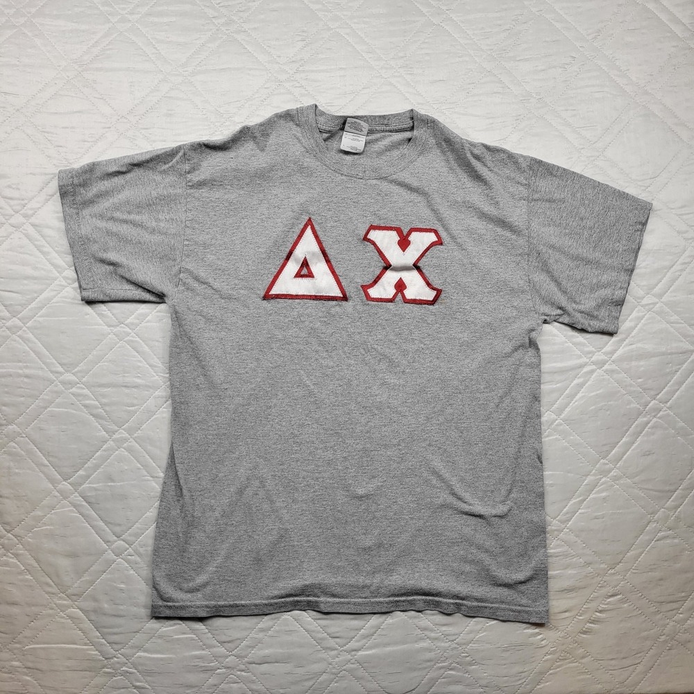 Gildan Delta Chi fraternity gray T shirt size L